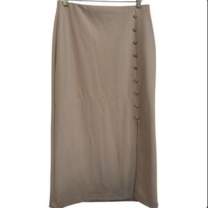 NYCC beige midi pencil skirt with gold-tone buttons front split size medium
